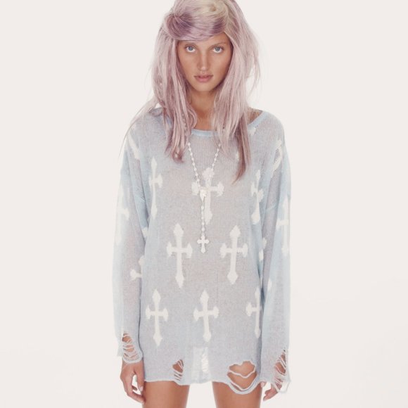 Wildfox Sweaters - WILDFOX Lennon Gothic Cowgirl sweater in Hazy Blue